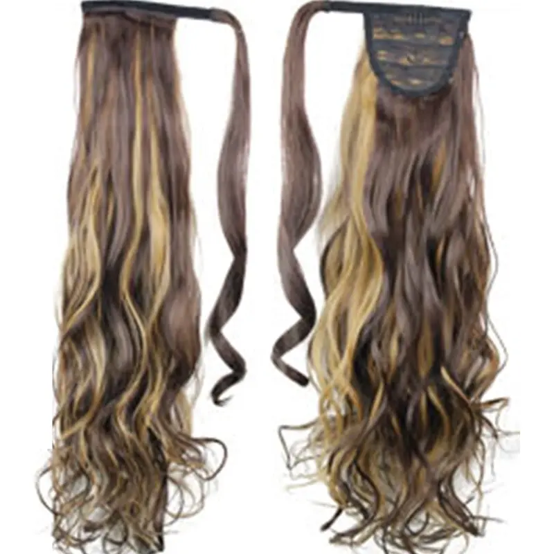 22" Medium Brown Blonde Synthetic Hair Extension Ponytail Curly Grade AAA - Beauty
