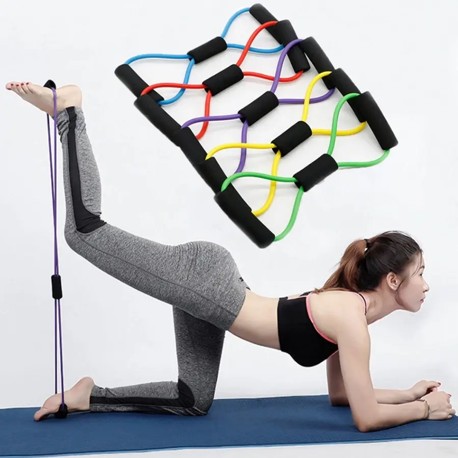 Figure 8 Exercise Band Rubber Gym Strength Trainer Resistance Band Pull Rope Tension - Beauty