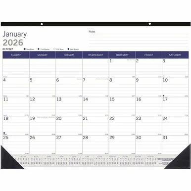 Blueline DuraGlobe Monthly Desk Pad Calendar, 22" x 17" , English (c177227) - Rediform