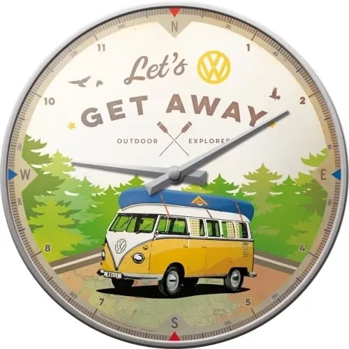Nostalgic Art 30cm VW Bulli Let's Get Away Quartz Battery Operated Wall Clock - Home & Garden