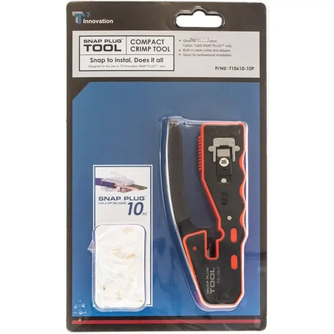 T3 T10610K Snap Plug Compact Crimp Tool Cutter/Stripper for RJ45 w/ 10 CAT6 Plug - Hardware
