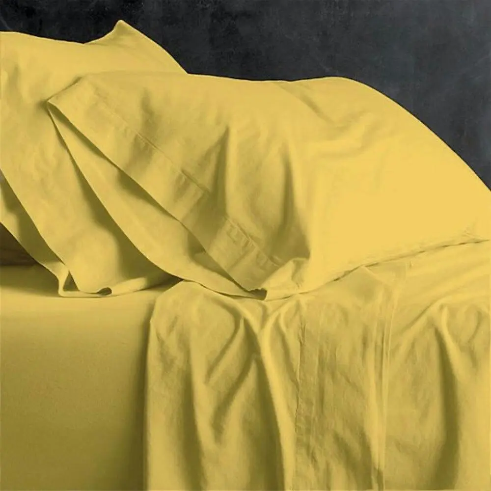 Park Avenue King Bed Fitted Sheet Set Cotton European Vintage Washed Yellow - Home & Garden