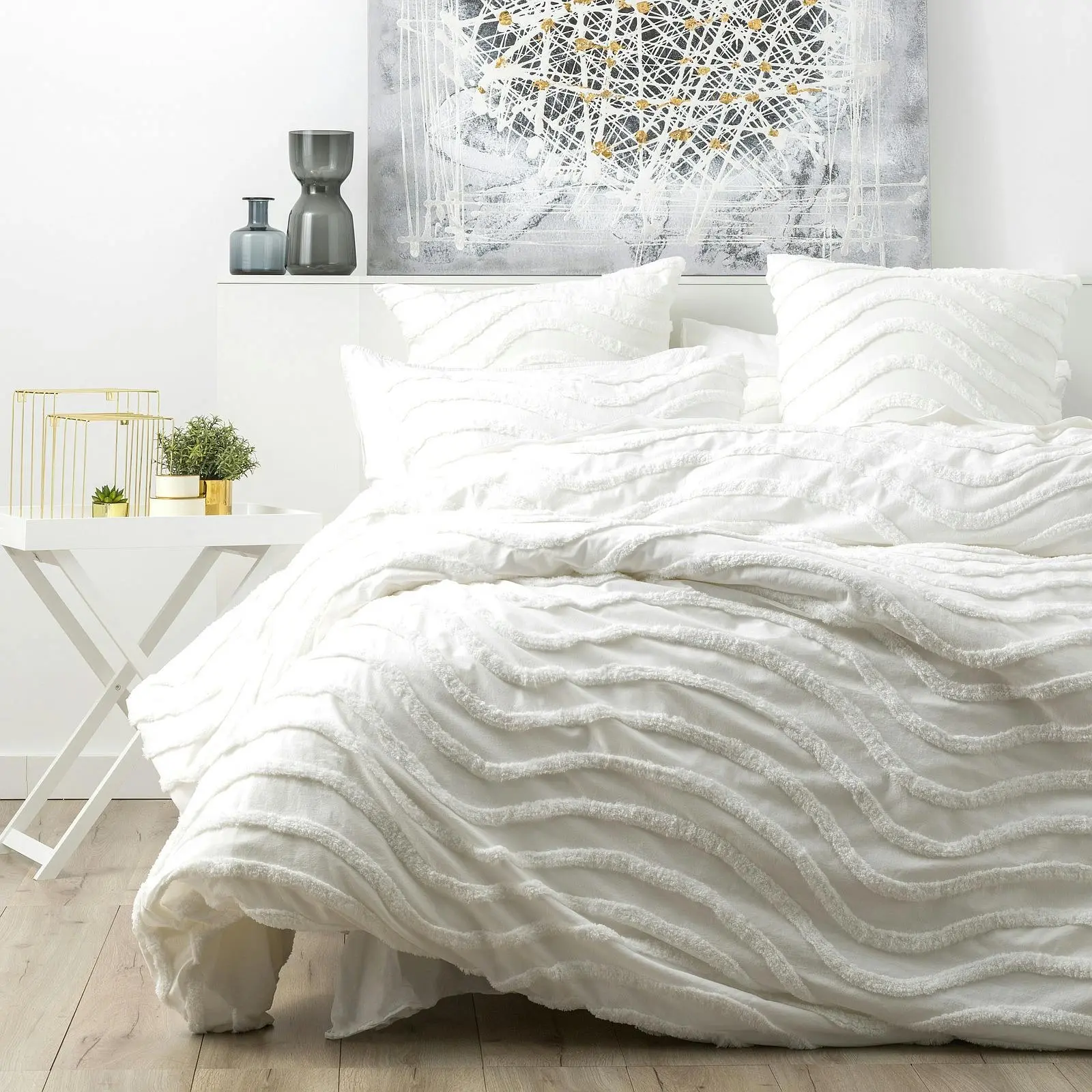 Cloud Linen Wave Double Bed Quilt Cover Chenille Vintage Washed Tufted Cotton WH - Winter Warmers up to 70% Off