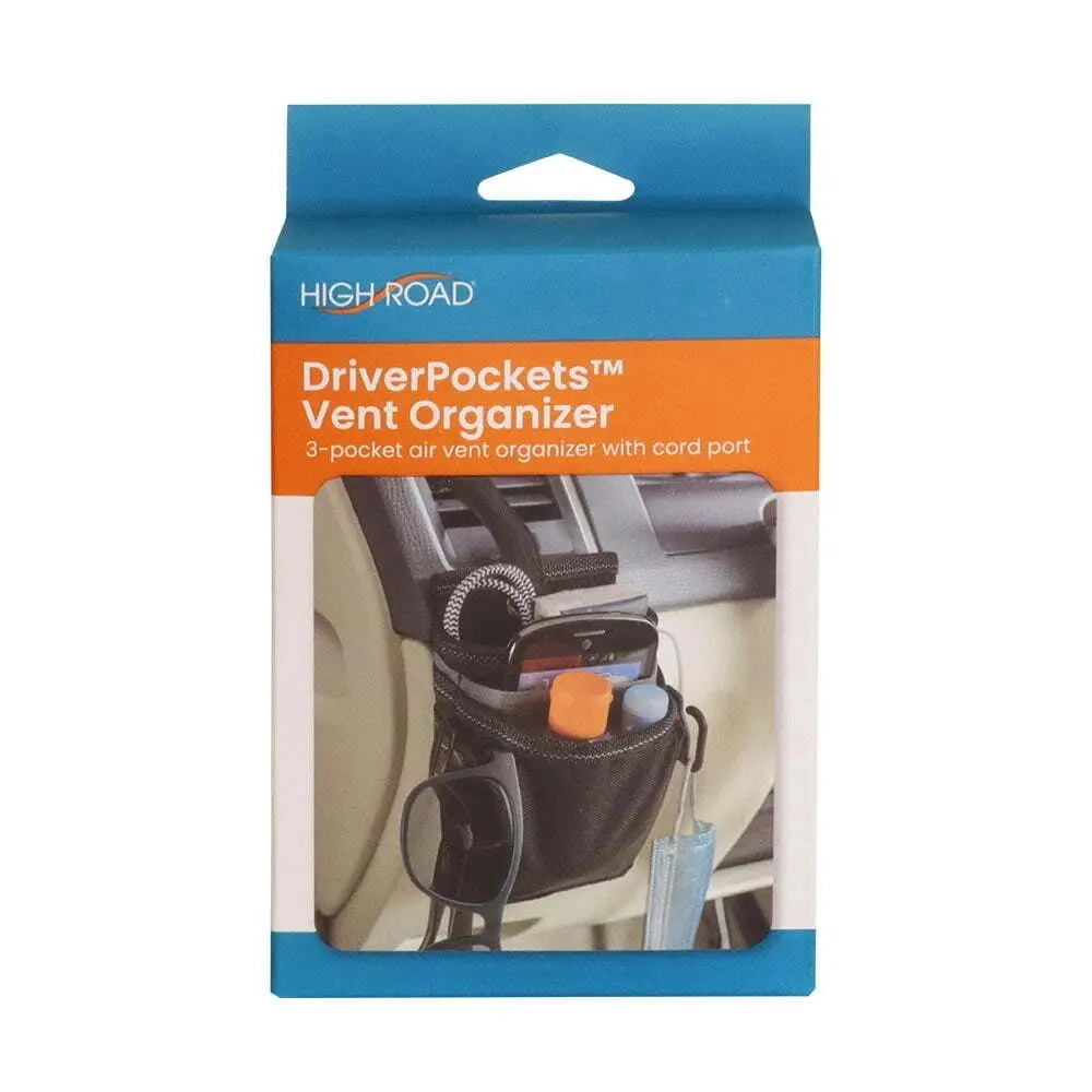 High Road Driver Car Pocket Vent Organiser Hanging Secure Storage Pouch Black - Automotive