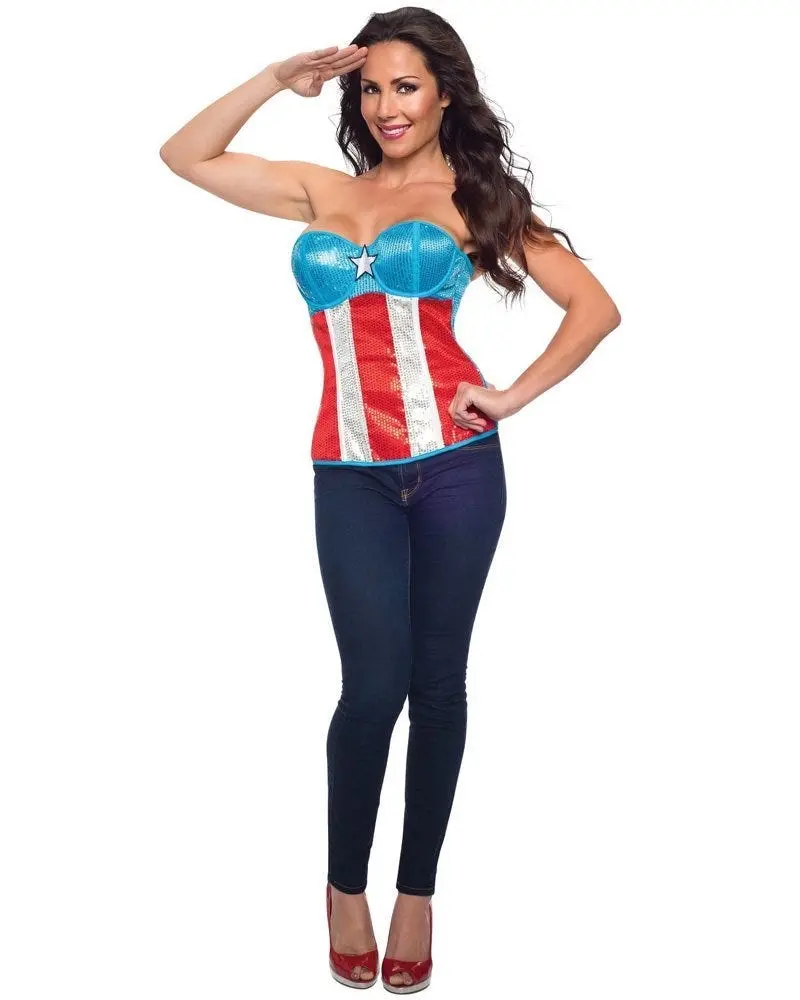 Sequin Captain America Corset Womens Costume Kit - Fashion