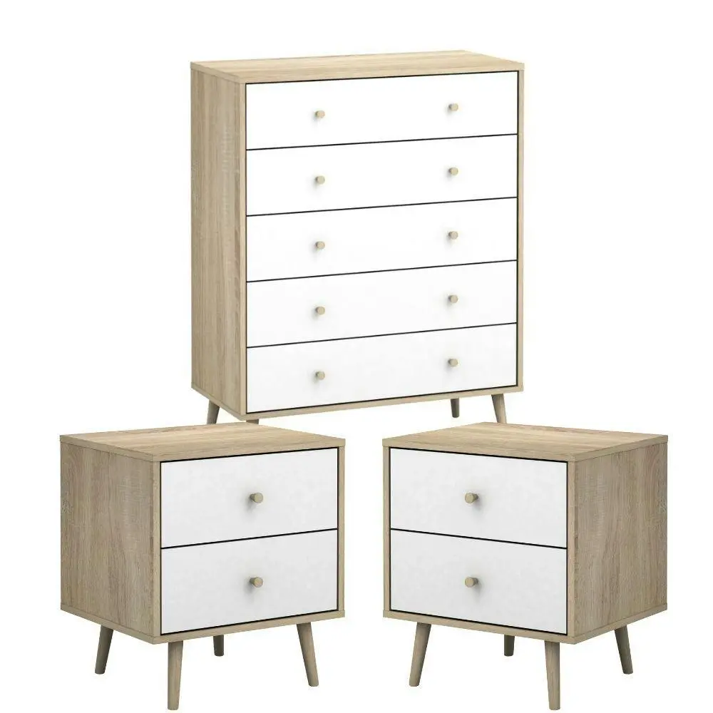 Adriana 5 Drawers Chest of Drawers Dresser with 2 Bedside Tables Bedroom Bundle - Furniture