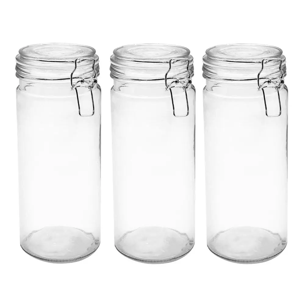 3x Lemon & Lime Fresco 1.4L Glass Clip Jar 24.5cm Home Kitchen Storage Container - Home & Garden