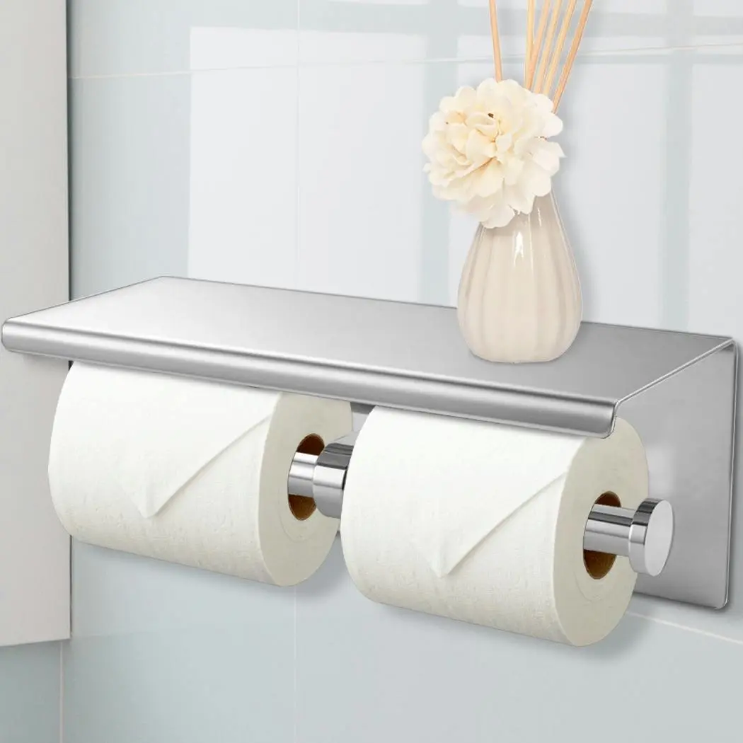 Traderight Group Toilet Paper Holder Double Roll Stainless-Steel Hook Bathroom Rack Wall Mount
