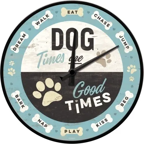 Nostalgic Art 30cm Dog Times Round Quartz Battery Operated Kitchen Wall Clock - Home & Garden