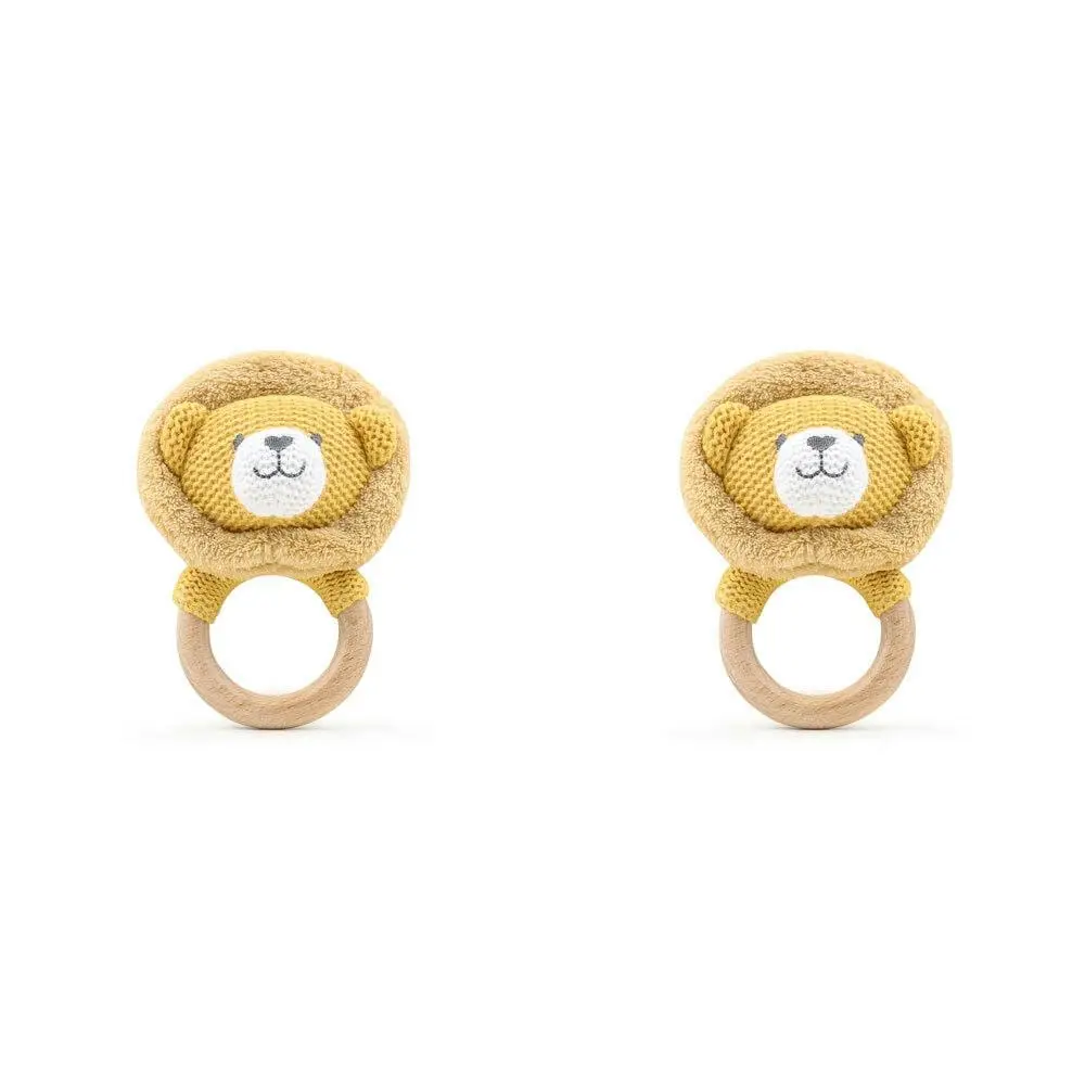 2x The Peanutshell Lion Wood Ring Teether 13cm Baby Teething Animal Toy ORNG 0+