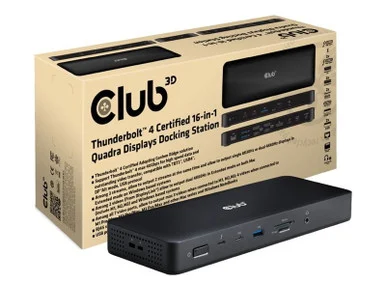 Open Box – Club 3D Thunderbolt 4 Certified 16-in-1 Quadra Displays Docking Station (csv-1583)