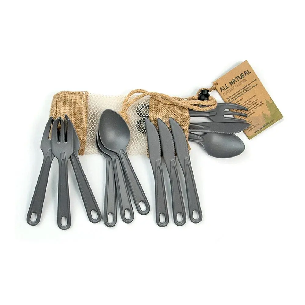 12pc Eco Soulife All Natural Outdoors Camping Reusable Cutlery Cluster Charcoal - Home & Garden