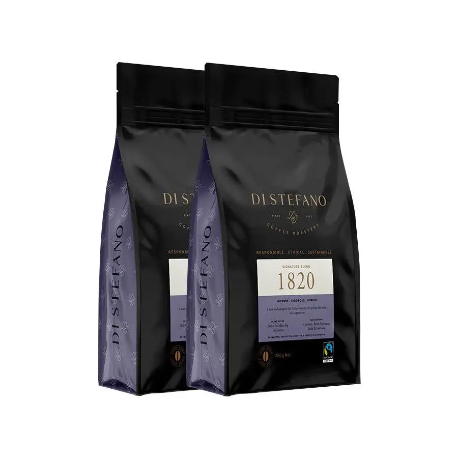 2PK Di Stefano Black Dark Roast Coffee Beans Signature 1820 Blend 250g Hot Drink - Groceries
