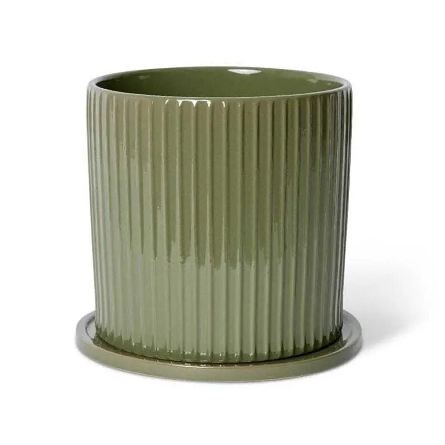 E Style Quinn 26cm Ceramic Plant Pot w/Saucer Round Home Decor Planter Green - Home & Garden