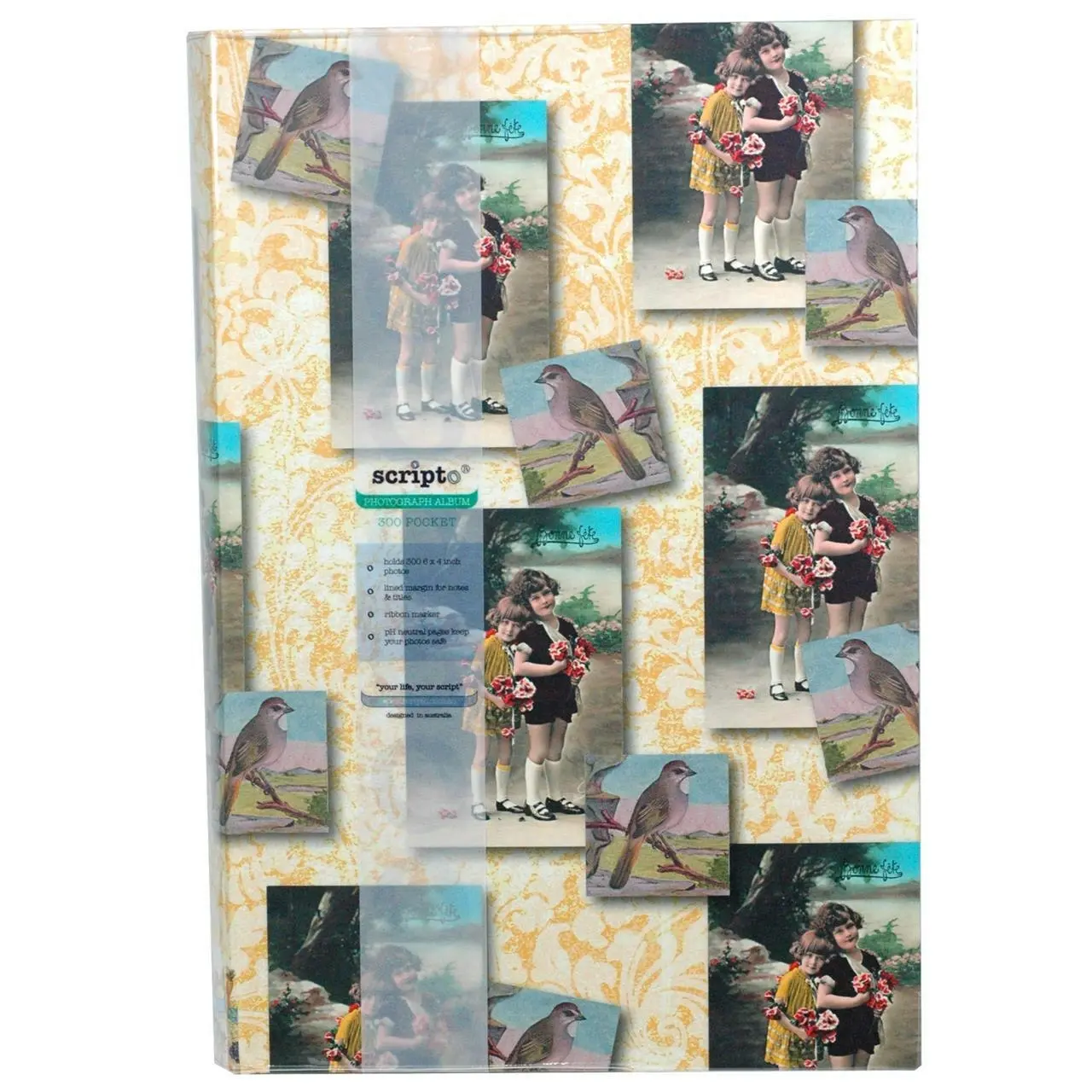 Scripto 300 Pocket Kids/Family Photo Album Hard Cover Book Sisters Themed - Photography