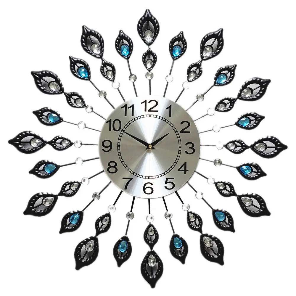 Salesbay Metal Crystal Wall Clock Large Modern Home Room Art Luxury Decor Watch Silent - Home & Garden