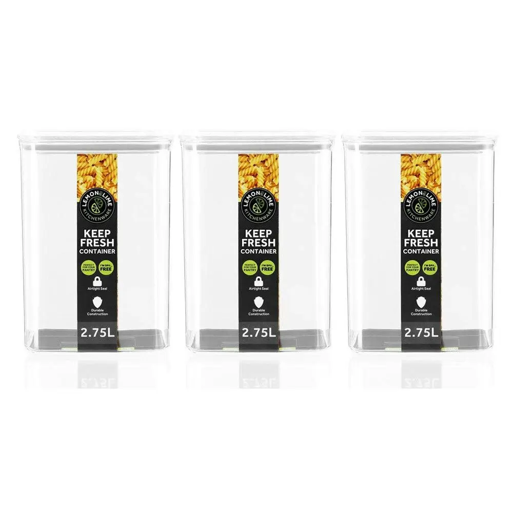 3x Lemon & Lime 2.75L Keep Fresh Storer Food Container Rectangle Storage w/ Lid - Home & Garden
