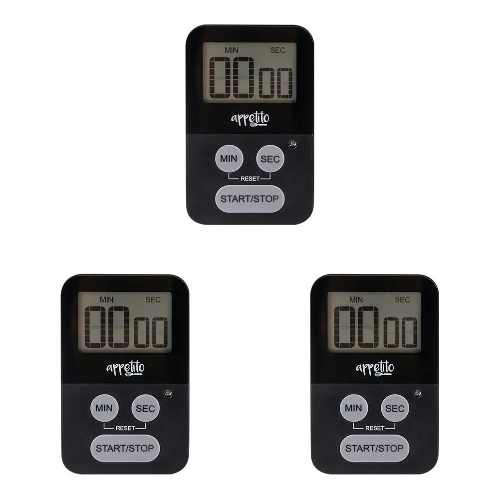 3x Appetito Slim-Line Body Magnetic Electronic Digital Timer 100 Minutes Black