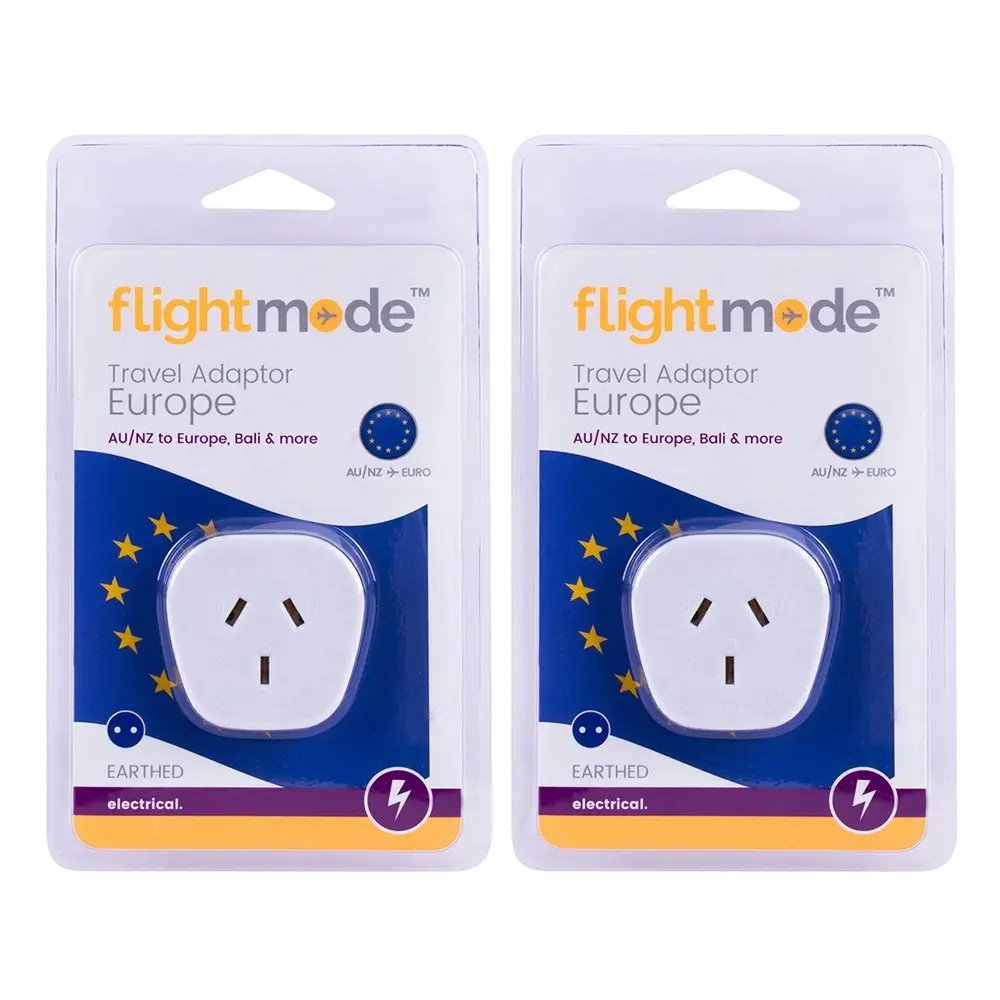 2x Flightmode Outbound Europe Type C 10A Adapter EU/Bali 2-Pin Style Plug