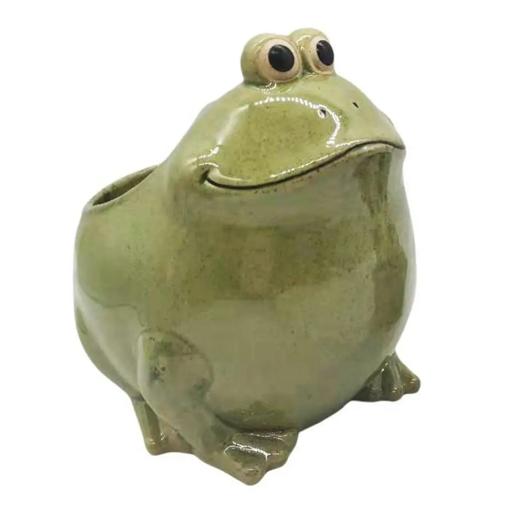 Urban Frog 16cm Ceramic Planter Home/Garden Ornament Display Pot Large Green - Home & Garden