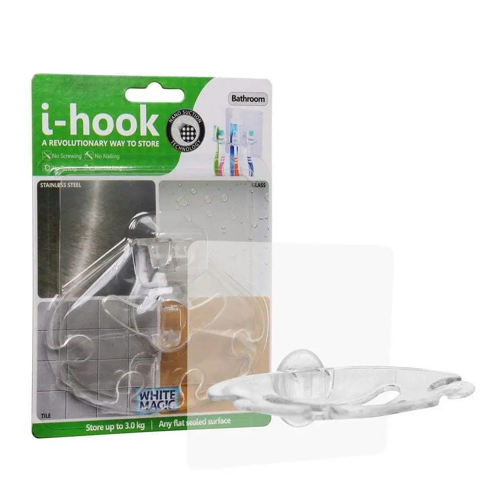 I-Hook Bathroom 10cm Suction Organiser Storage Soap/Toothbrush Holder Clear