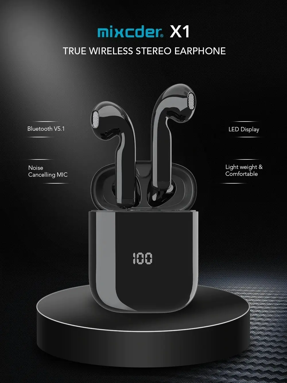 Mixcder X1 TWS Bluetooth Wireless Earphones with 4 Microphone BT5.1 Noise Cancellation Earbuds Sports Earphone 24Hrs Playtim - Electronics