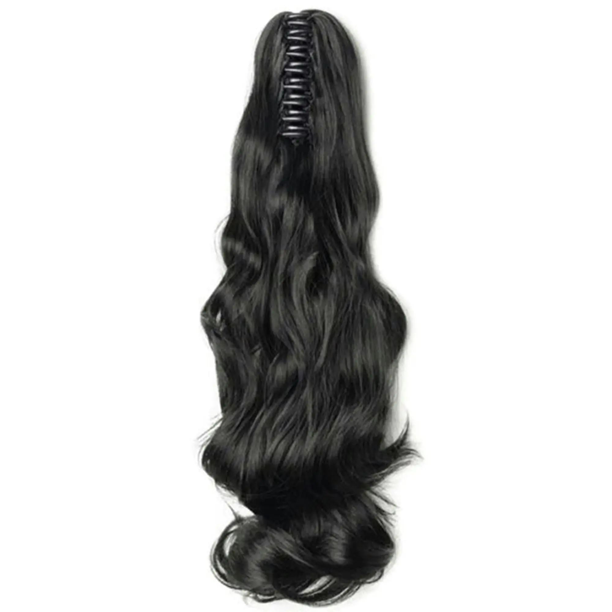 22" Hair Extension Black High Grade Ponytail Ribbon Clamp Claw Wavy - Beauty