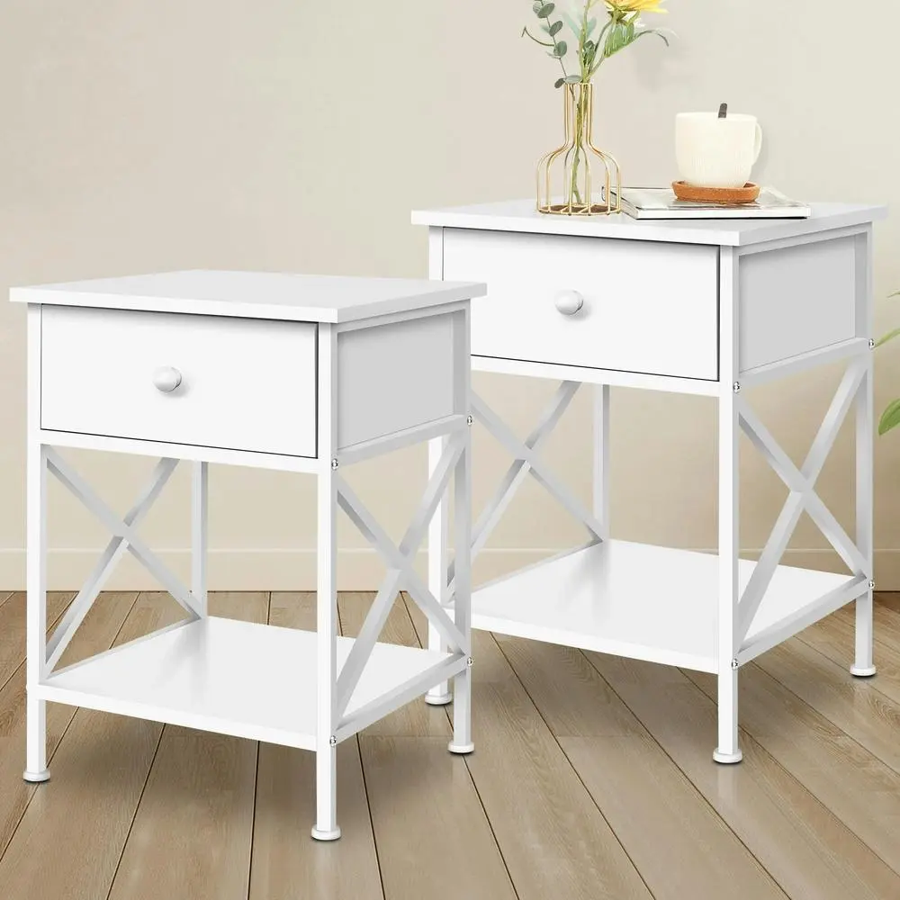Alfordson 2x Bedside Table Retro 1 Drawer White - Furniture