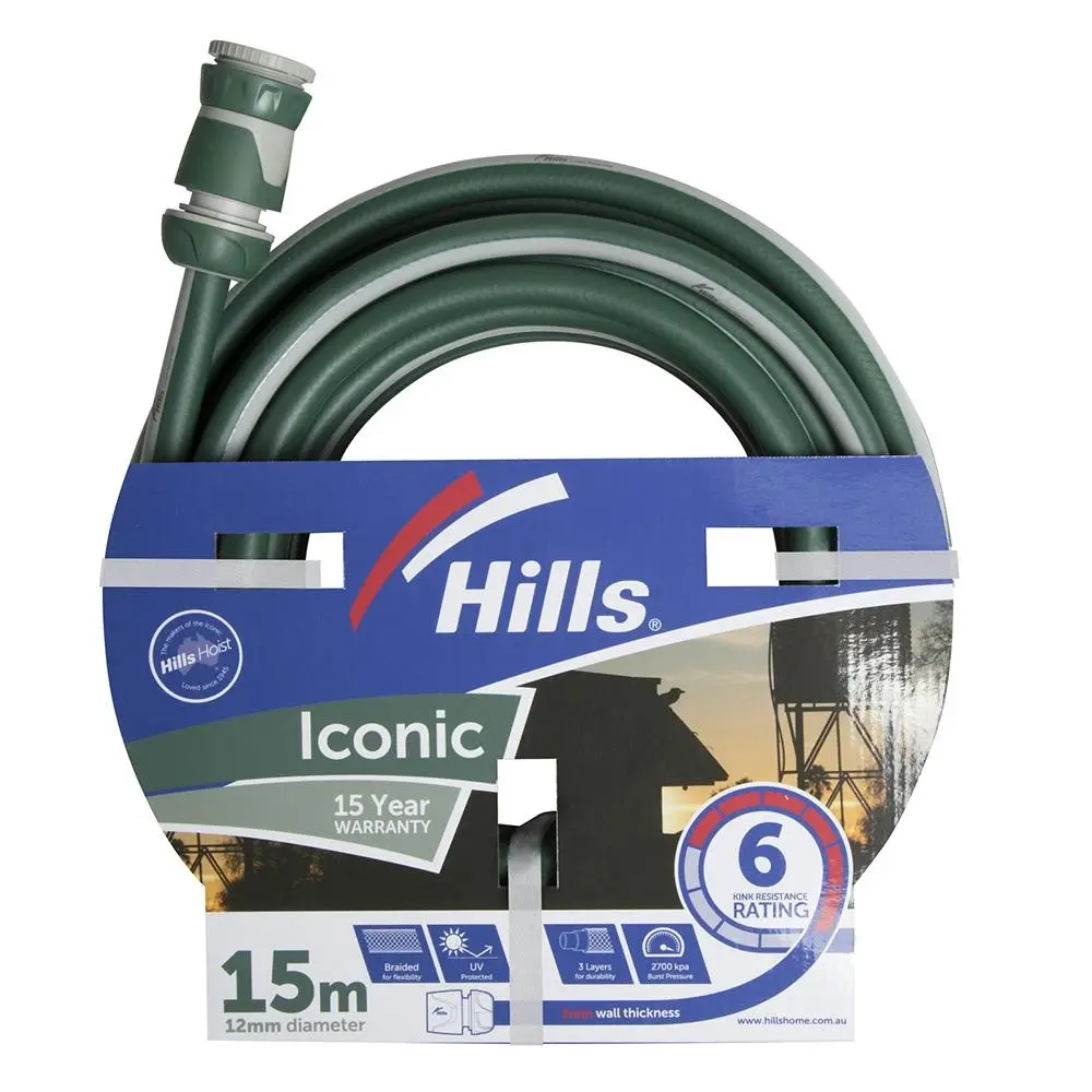 HILLS Iconic Series Garden Watering Hose Flexible Kink Resistant 12mm x 15M - Home & Garden