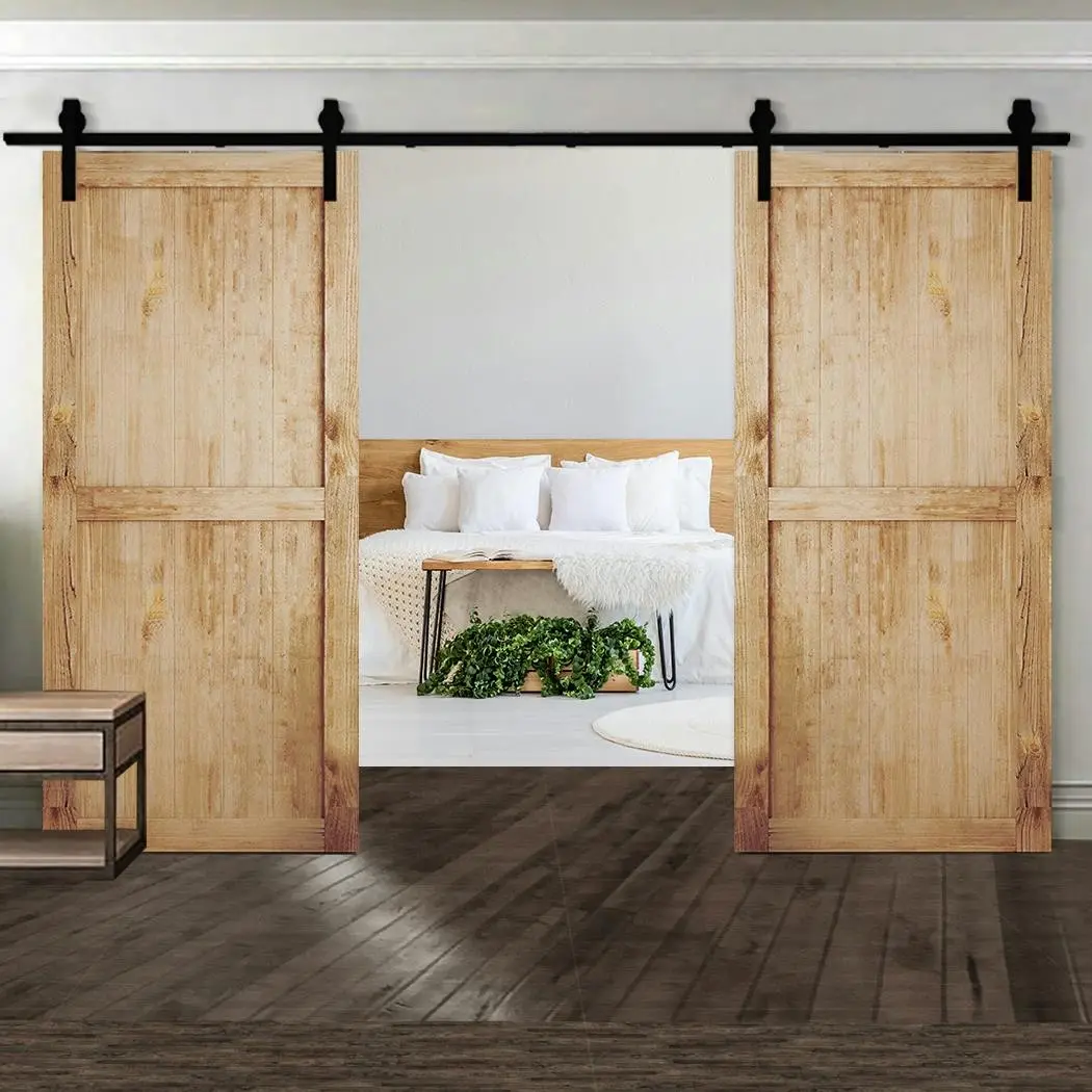 2.44m Antique Classic Style Double Sliding Barn Door Hardware Track Roller Kit