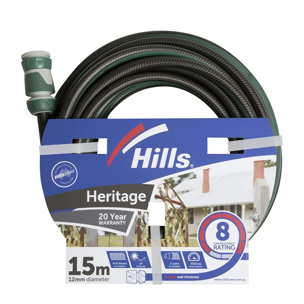 HILLS Heritage Series Garden Watering Hose Flexible Kink Resistant 12mm x 15M - Home & Garden