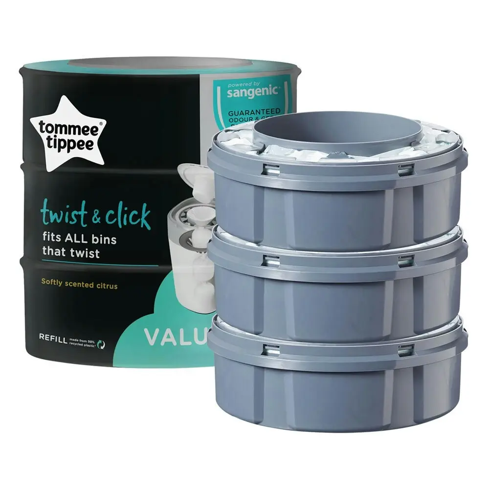 3PK Tommee Tippee Twist & Click Refill Pack Nappy Disposal Refills f/ Twist Bins - Baby