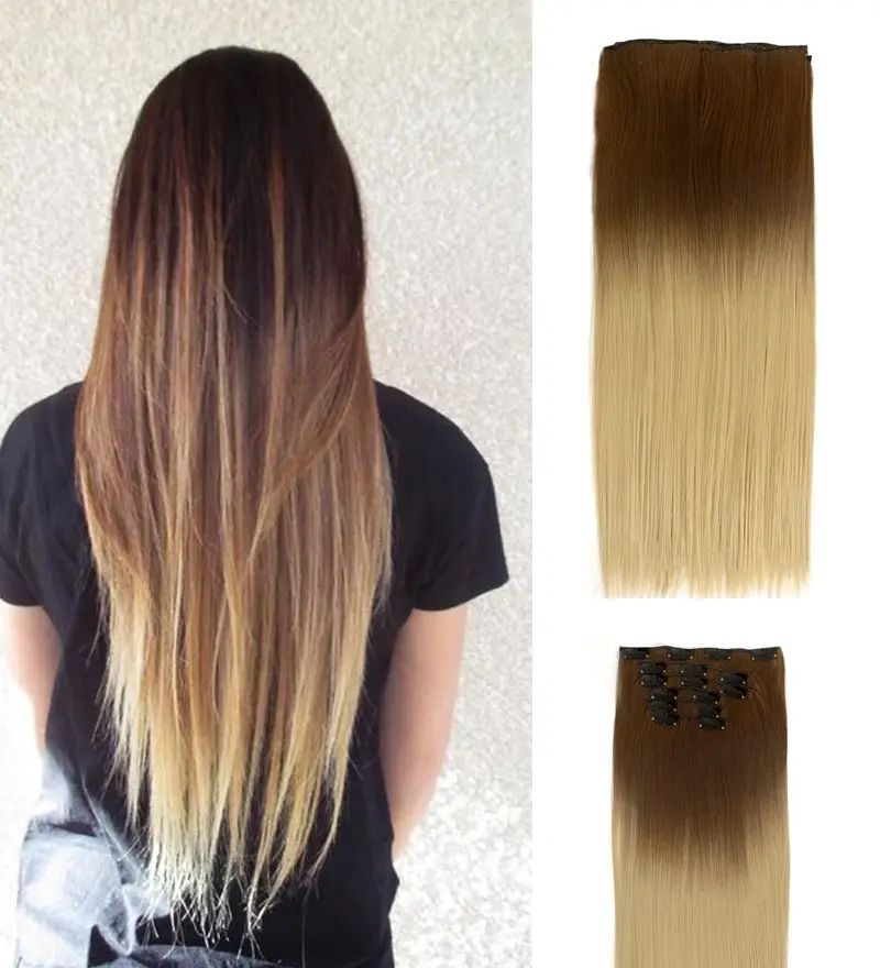22" Two Tone Ombre Ash Quality Synthetic Hair Straight 7Piece 16Clips 03 - Beauty
