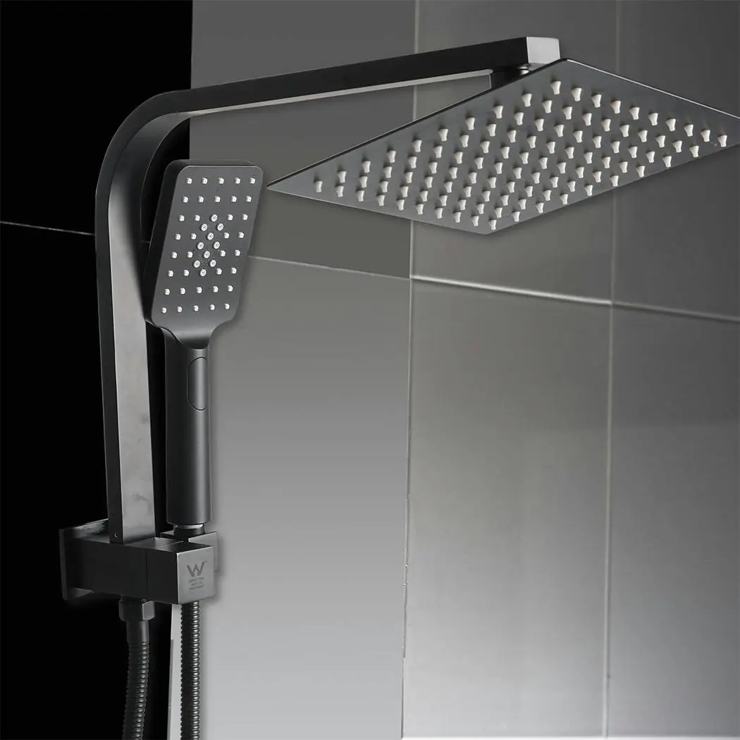 Traderight Group Shower Head High Pressure Set Rain Square Brass Taps Mixer Handheld WELS Black - Hardware
