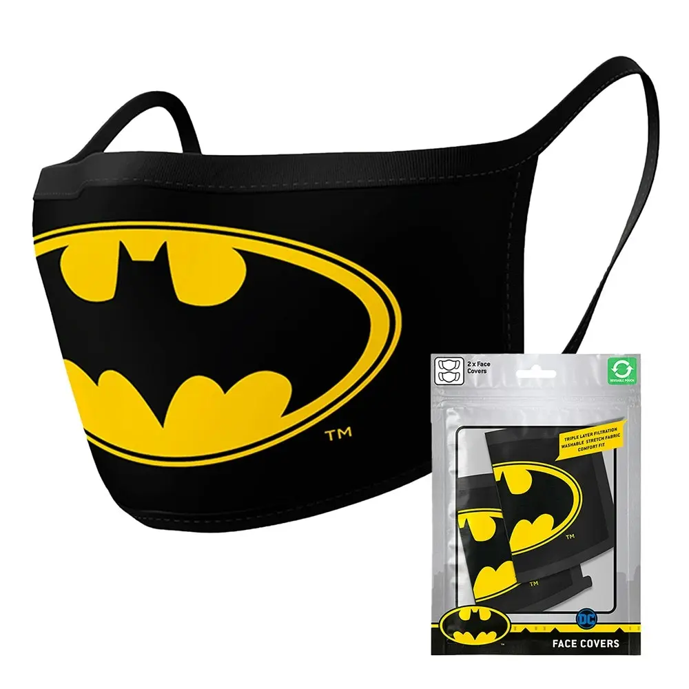 2pc DC Comics Batman Logo Themed Fabric Reusable Mask/Face Covering Yellow/Black - Fashion