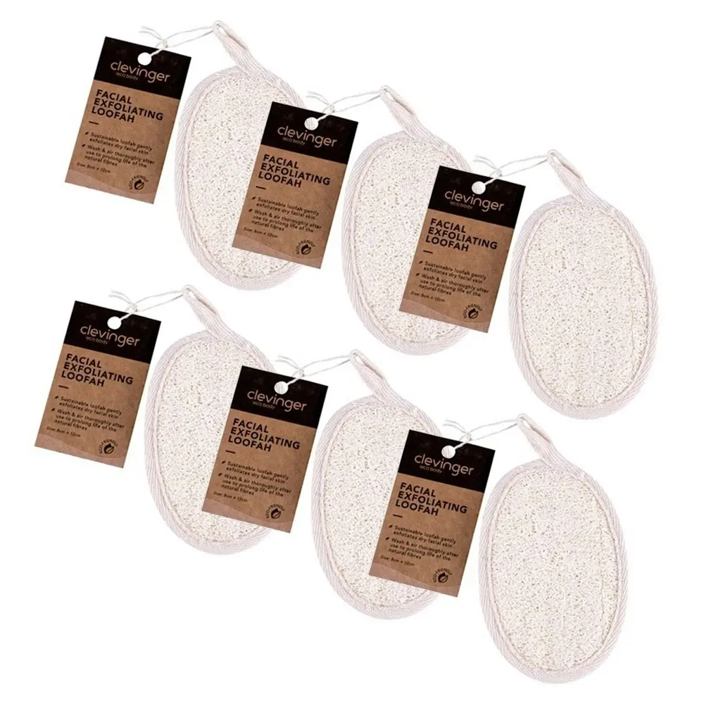 6x Clevinger Eco Oval Facial Exfoliating Body Shower Cleansing Loofah 8x12cm - Beauty