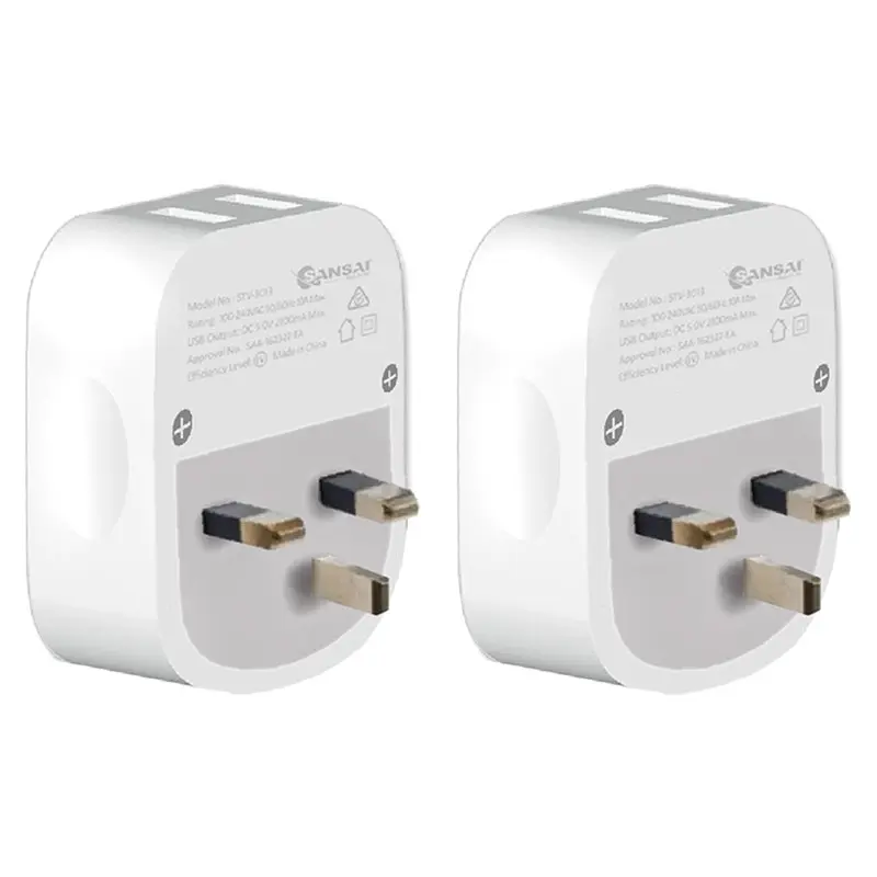2x Sansai Surge Protected Travel Adapter w/ 2 x USB Ports - AU/UK Region White