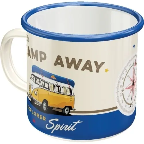 Nostalgic Art VW Bulli Lets Camp Away 360ml Enamel Mug Tea/Coffee Cup w/ Handle - Home & Garden