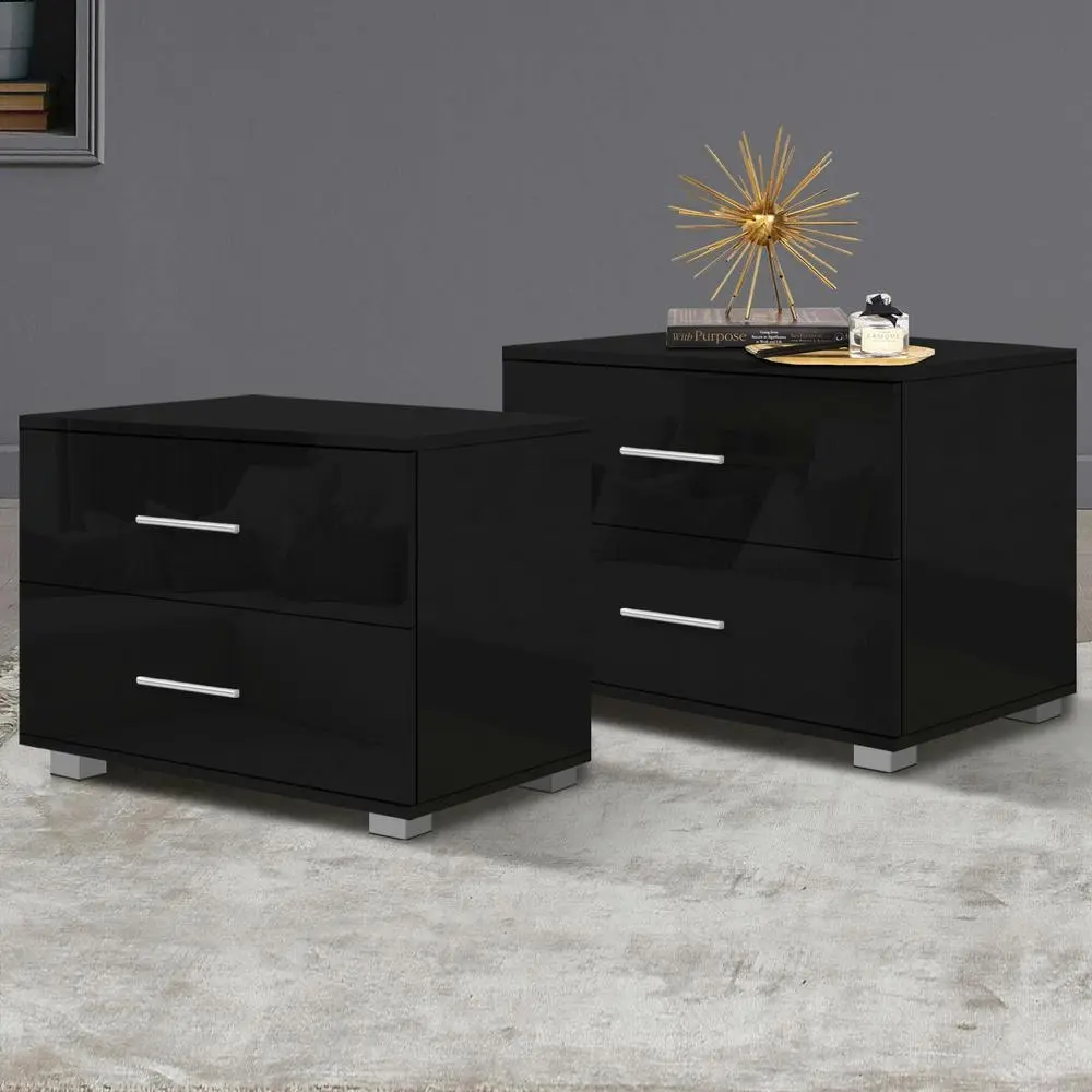 Alfordson 2x Bedside Table Gloss Black - Furniture