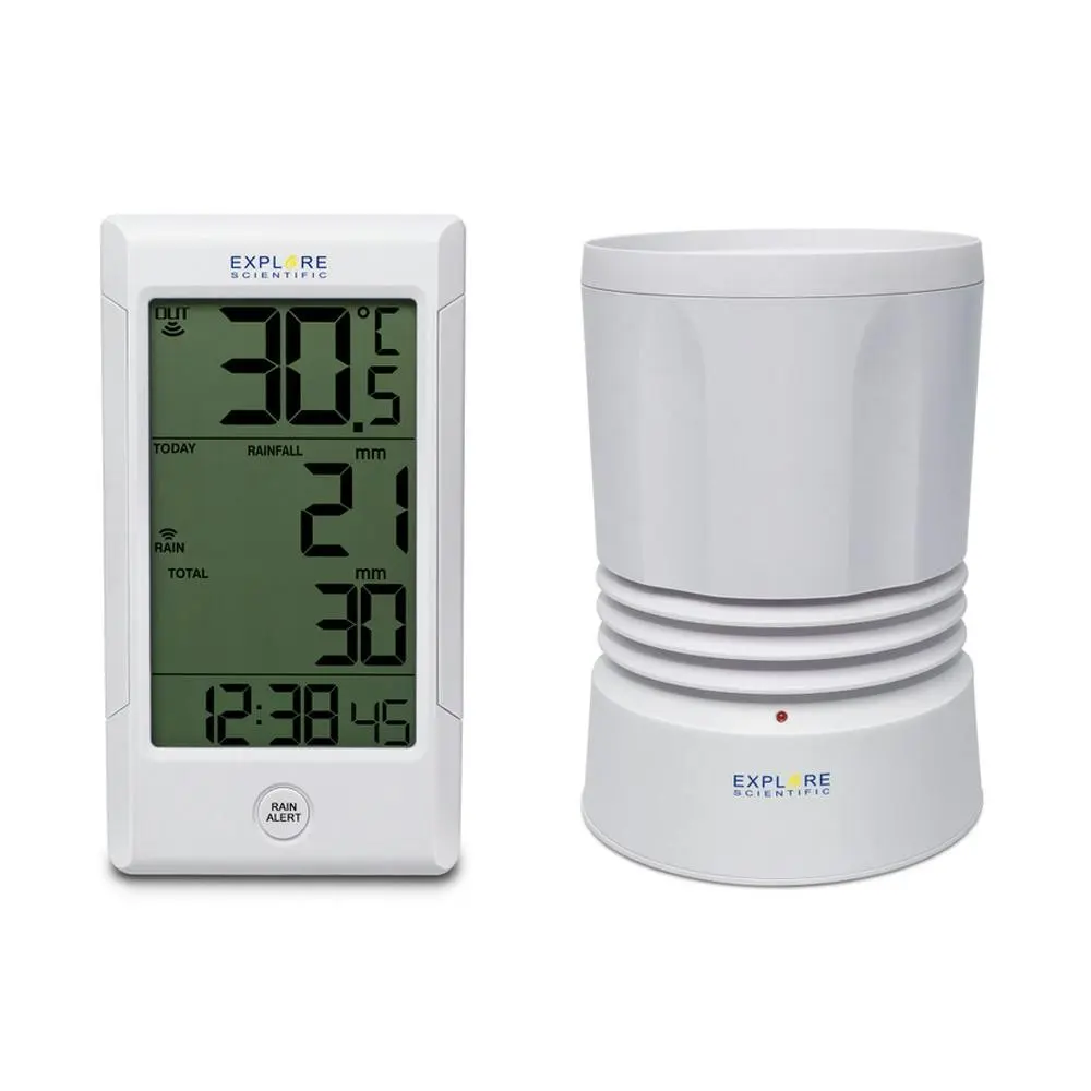 Explore Scientific Wireless Rainwater Guage Garden w/ Indoor/Outdoor Temperature - Home & Garden