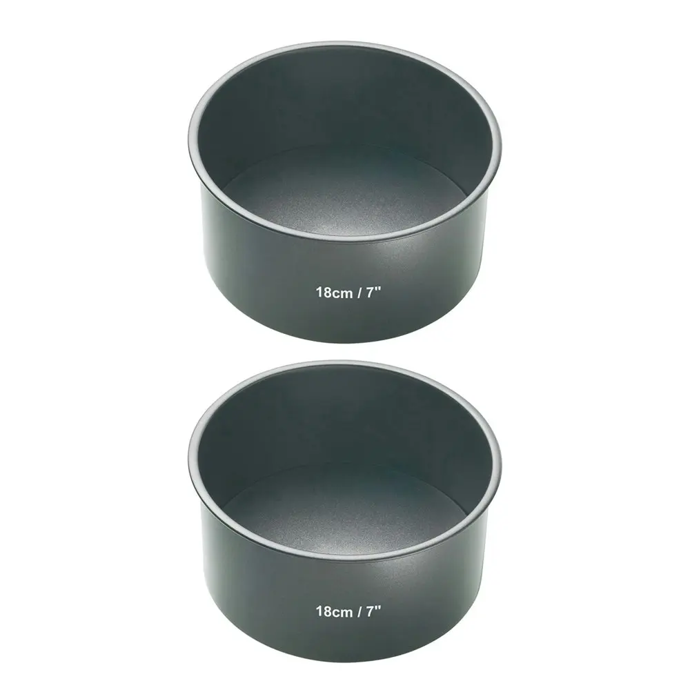 2x MasterCraft 18cm Heavy Loose Base Deep Cake Pan Baking Mould Charcoal Grey - Home & Garden