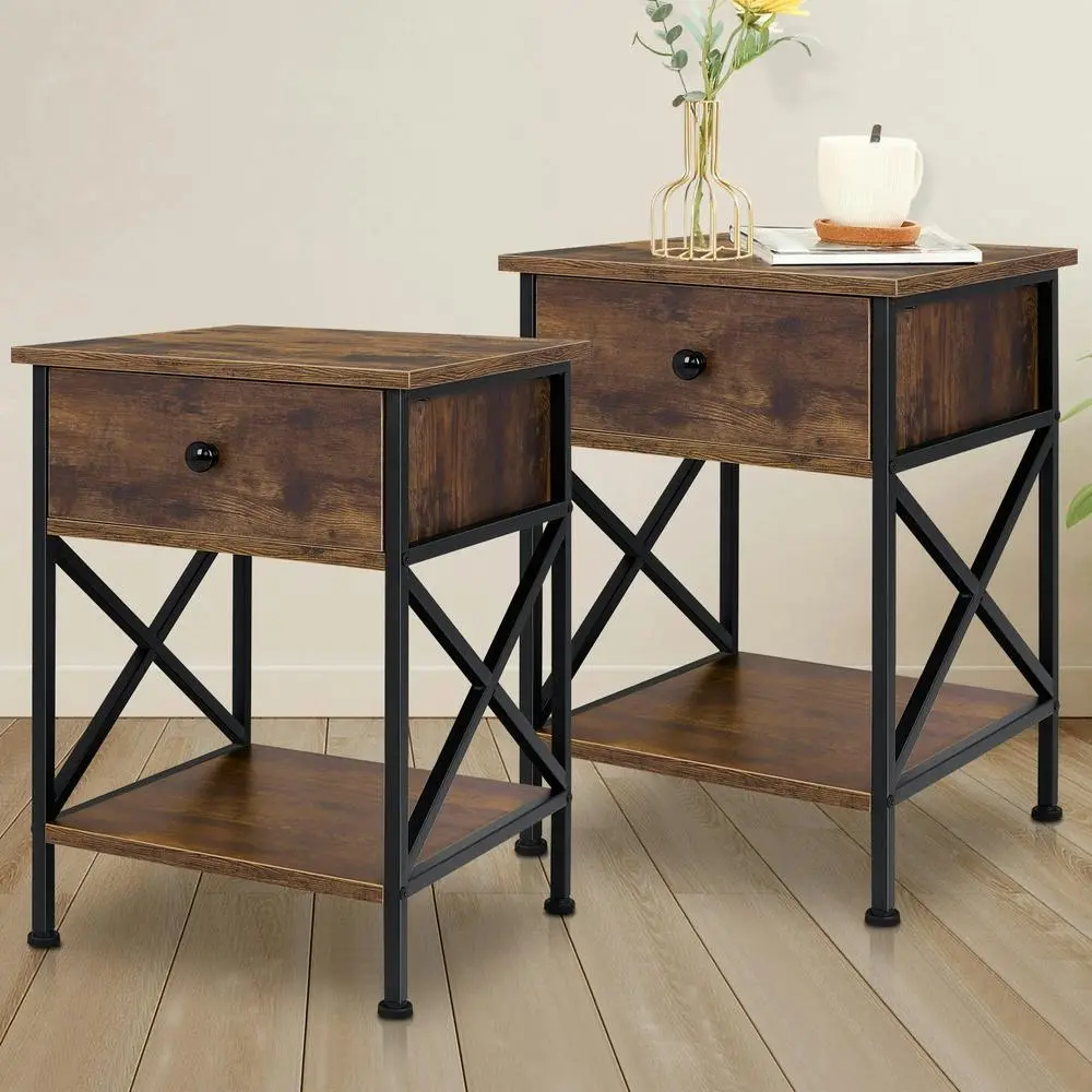 Alfordson 2x Bedside Table Retro Oak - Furniture