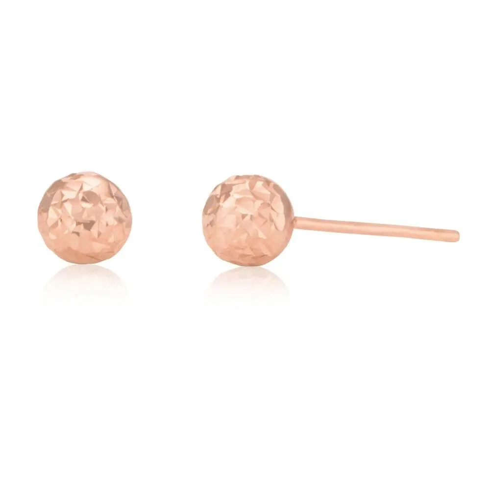 9ct Rose Gold 5mm Diamond Cut Studs - Jewellery