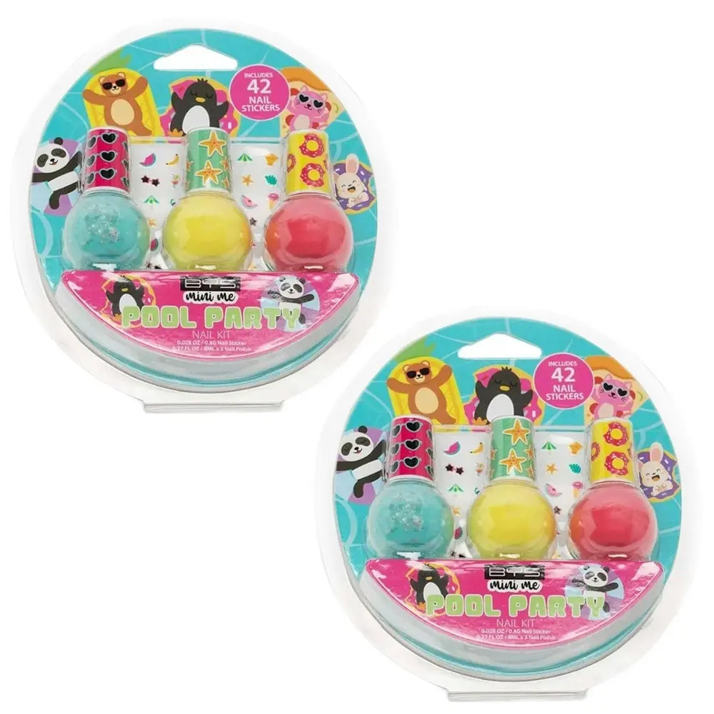 2x 3pc BYS Mini Me Kids Colour Enamel Nail Polish & Sticker Kit Pool Party 3y+ - Beauty