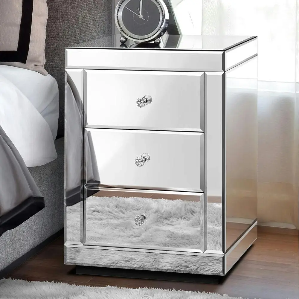 Alfordson Mirrored Bedside Table Silver - Furniture