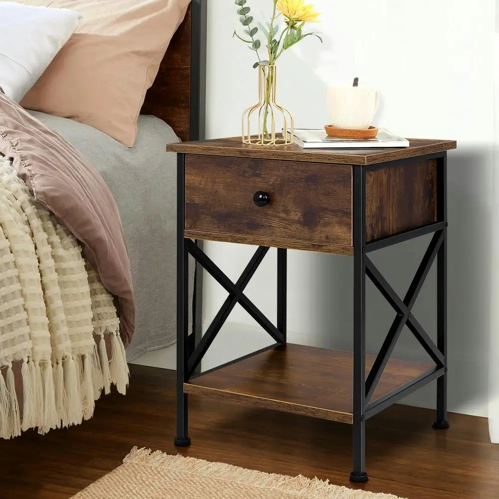 Alfordson Bedside Table Industrial Shelf Oak - Furniture