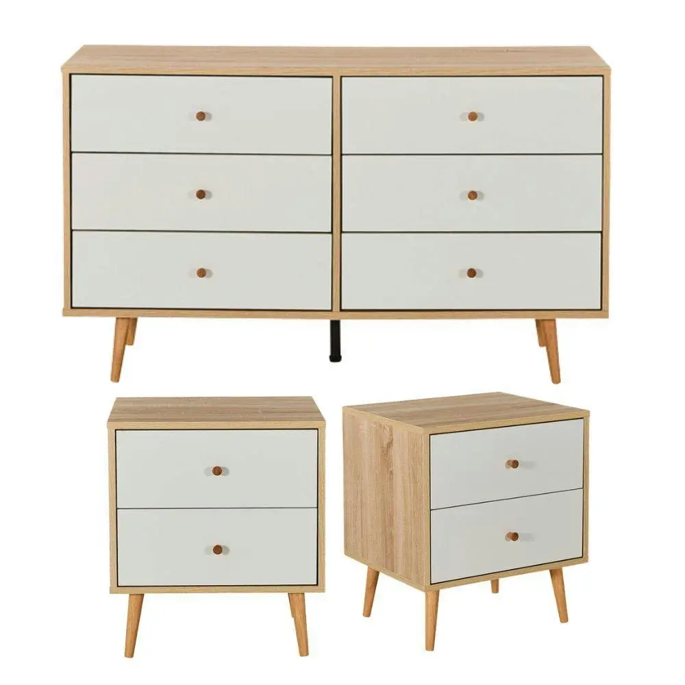 Adriana 6 Chest of Drawers Dresser and 2 Bedside Tables Bedroom Bundle - Furniture