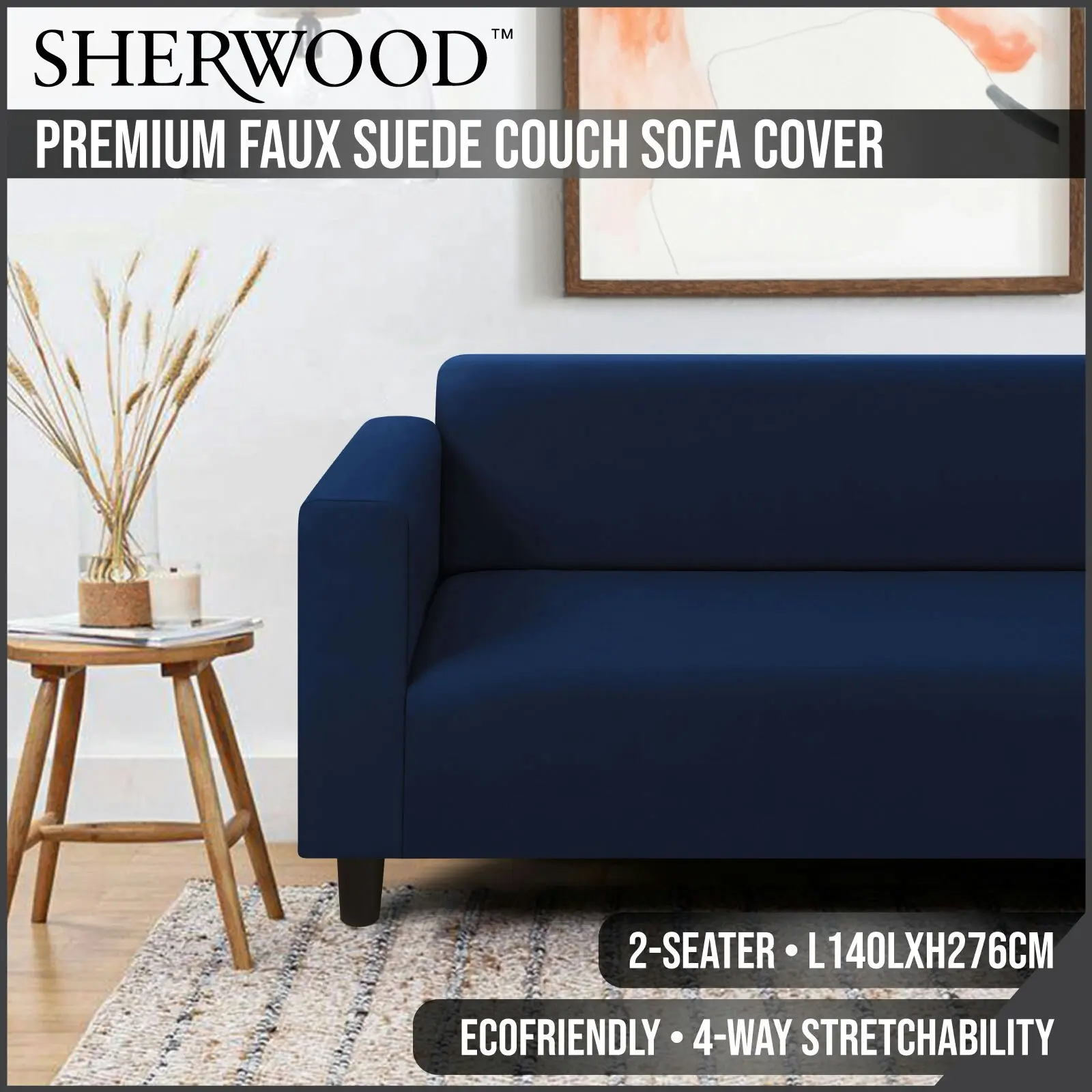Sherwood Home Premium Faux Suede Royal Navy 2 Seater Couch Sofa Cover - Home & Garden