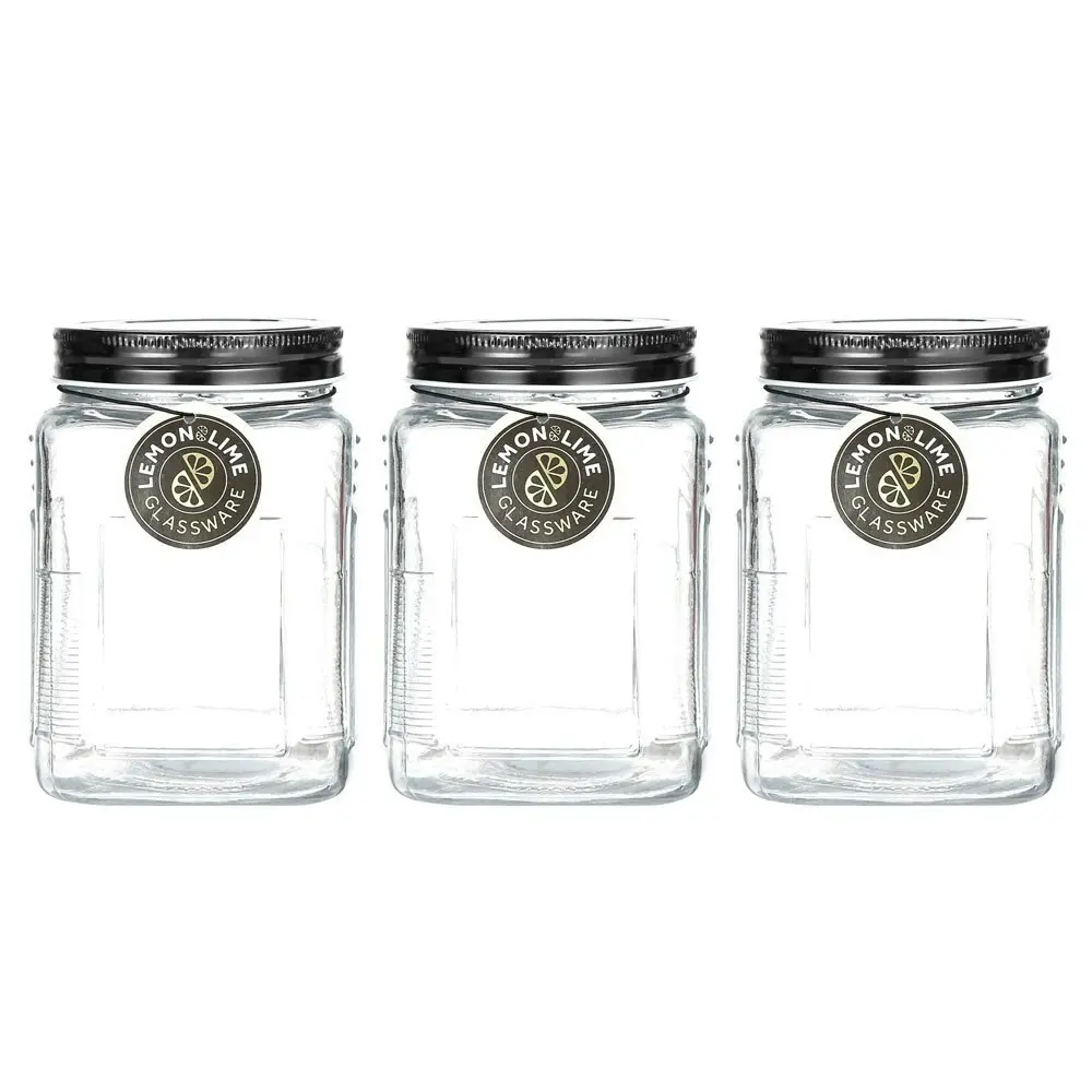3x Lemon & Lime Ascot 800ml Glass Jar Food Container/Storage w/ Airtight Lid CLR - Home & Garden