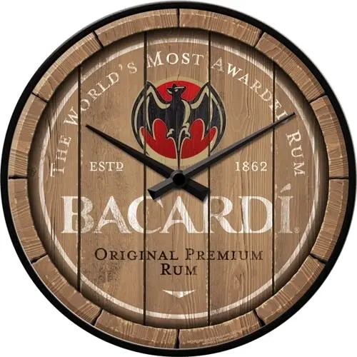 Nostalgic Art 30cm Bacardi Wood Barrel Quartz Round Metal Home/Office Wall Clock - Home & Garden